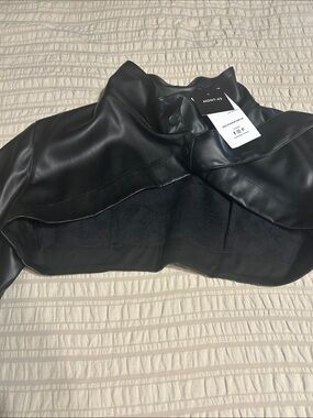 Modern Black Faux Leather Cropped Jacket by